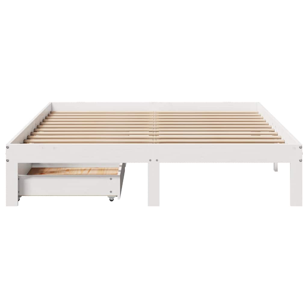Estrutura de cama c/ gavetas 140x200 cm pinho maciço branco