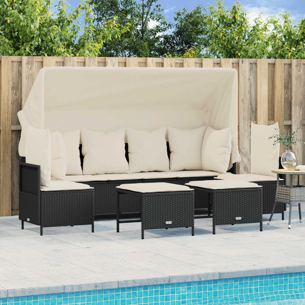 5 Pcs conjunto sofás de jardim com almofadões vime PE preto