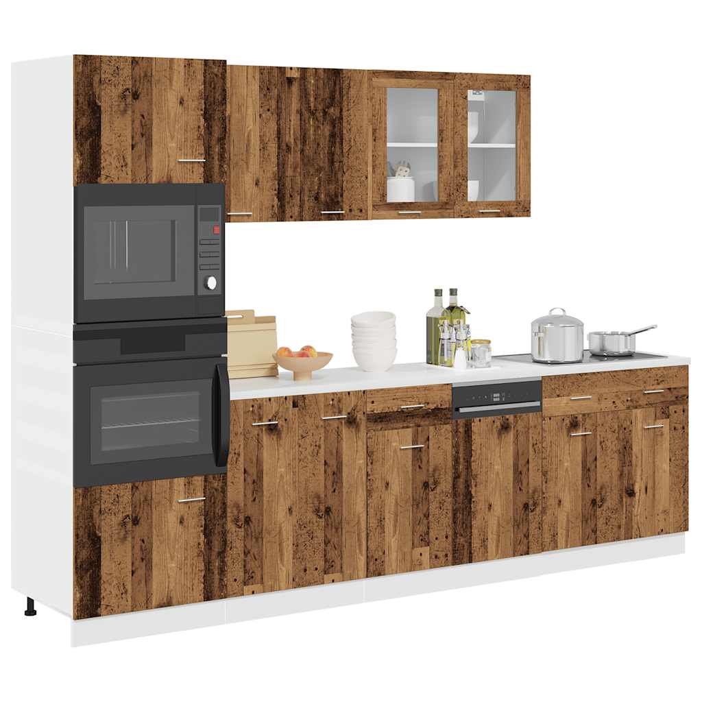 7 Pcs armário de cozinha conjunto deriv. madeira lyon madeira velha
