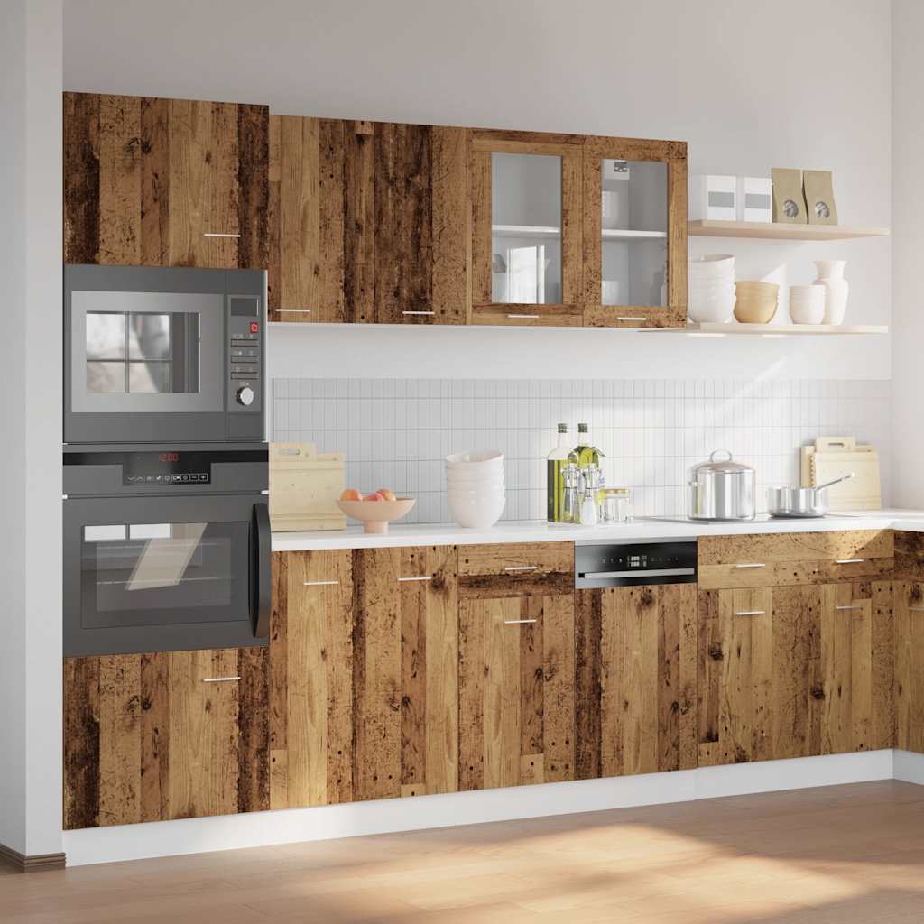 7 Pcs armário de cozinha conjunto deriv. madeira lyon madeira velha