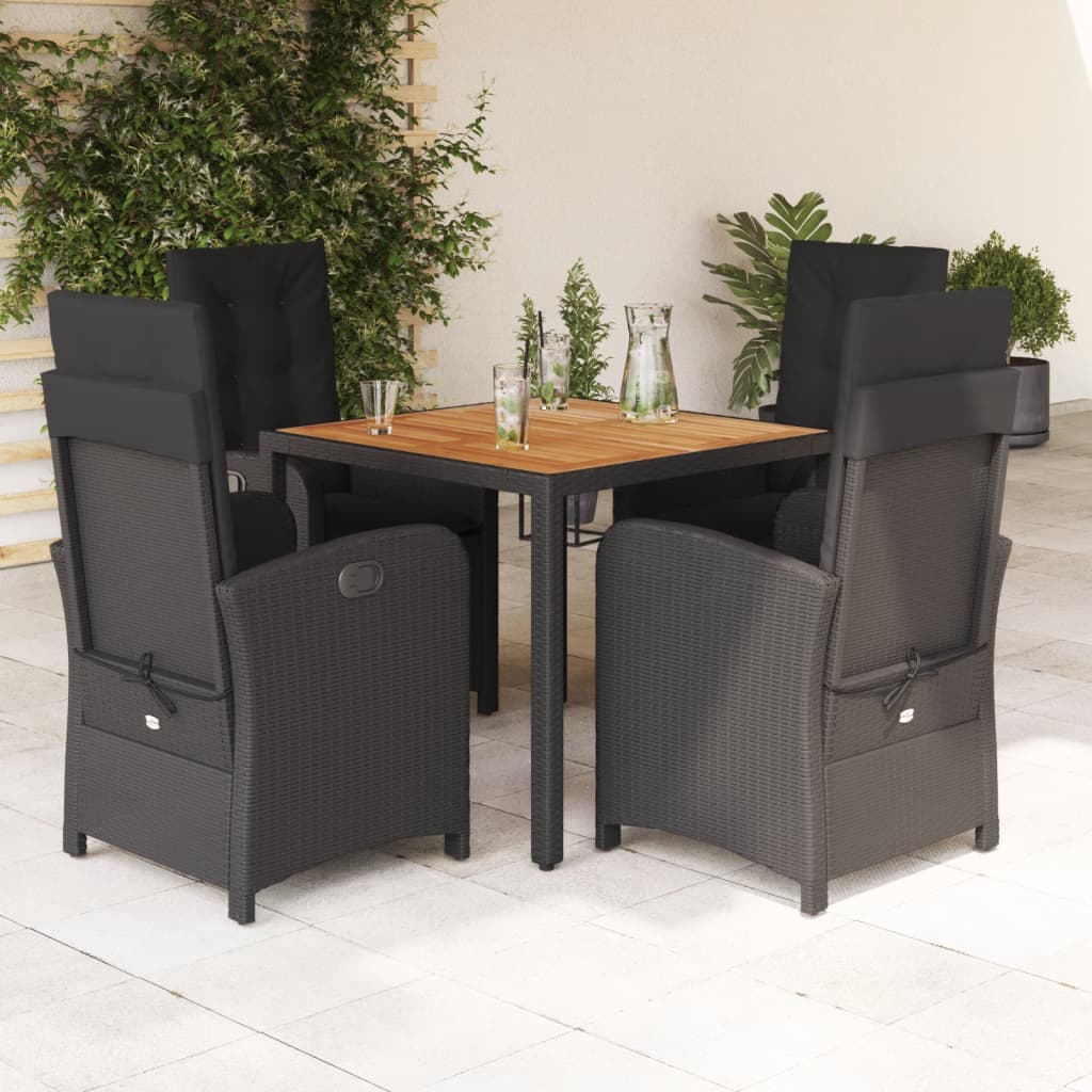 5 Pcs conjunto de jantar p/ jardim c/ almofadões vime PE preto