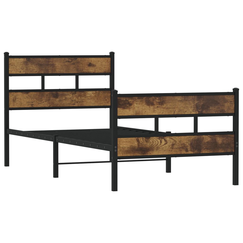 Estrutura de cama sem colchão 107x203 cm metal carvalho fumado