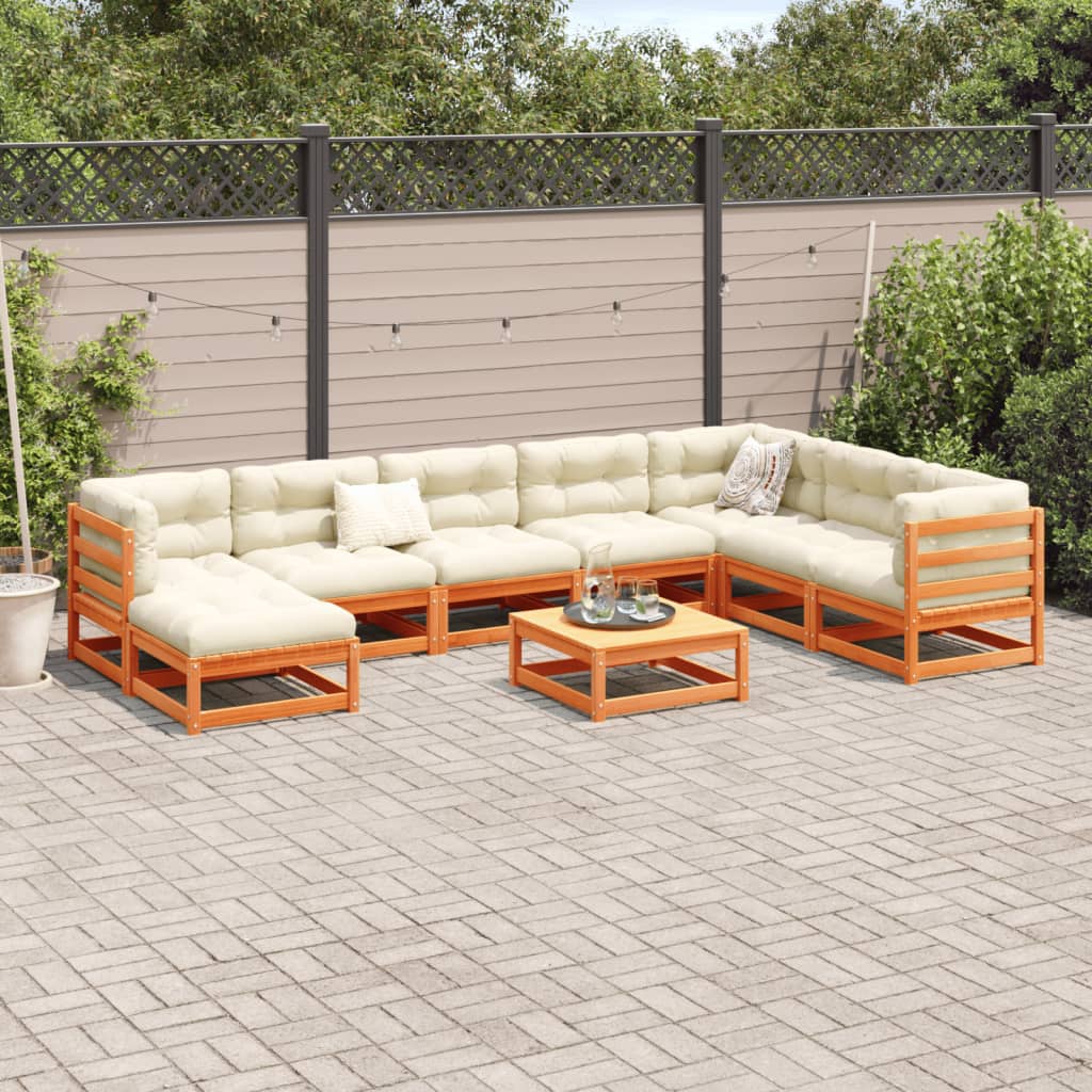 9Pcs conj. sofás jardim c/ almofadões pinho maciço castanho mel
