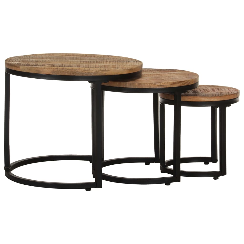 Mesas de apoio 3 pcs madeira de mangueira áspera
