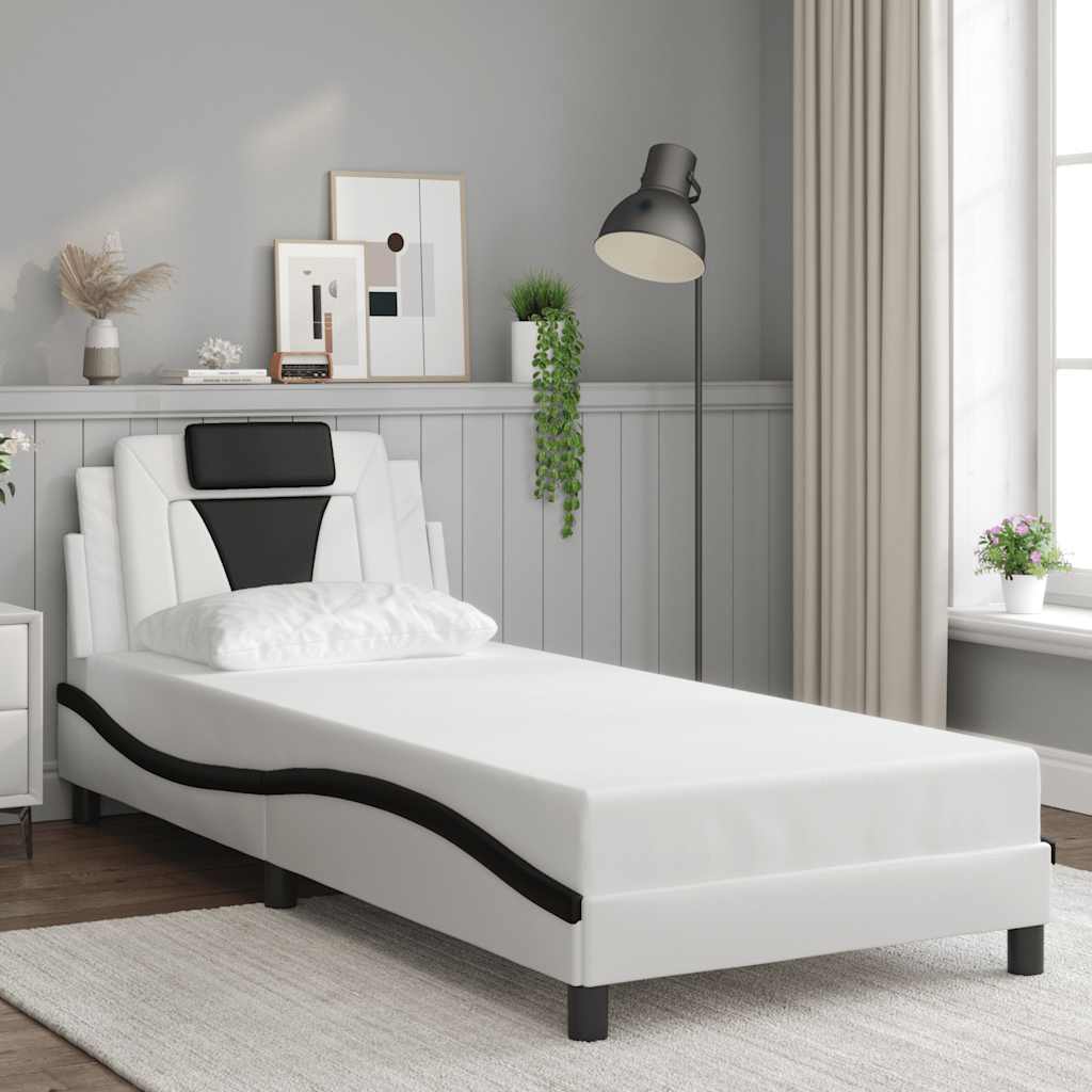 Estrutura de cama viana sem colchão couro artificial branco e preto