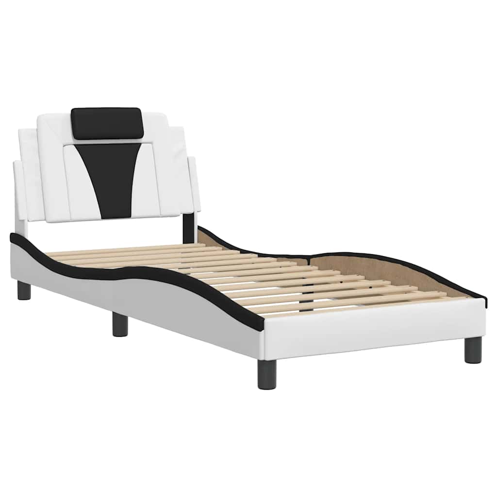 Estrutura de cama viana sem colchão couro artificial branco e preto