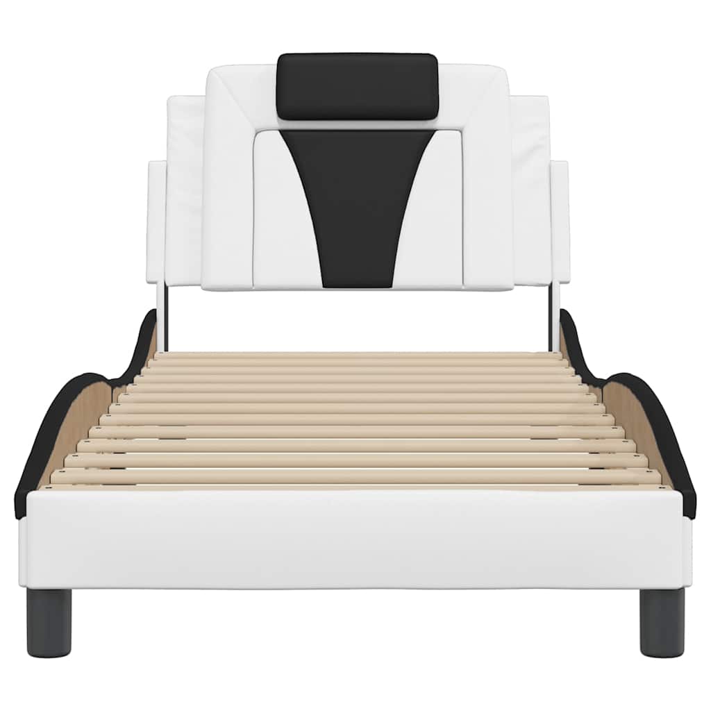 Estrutura de cama viana sem colchão couro artificial branco e preto