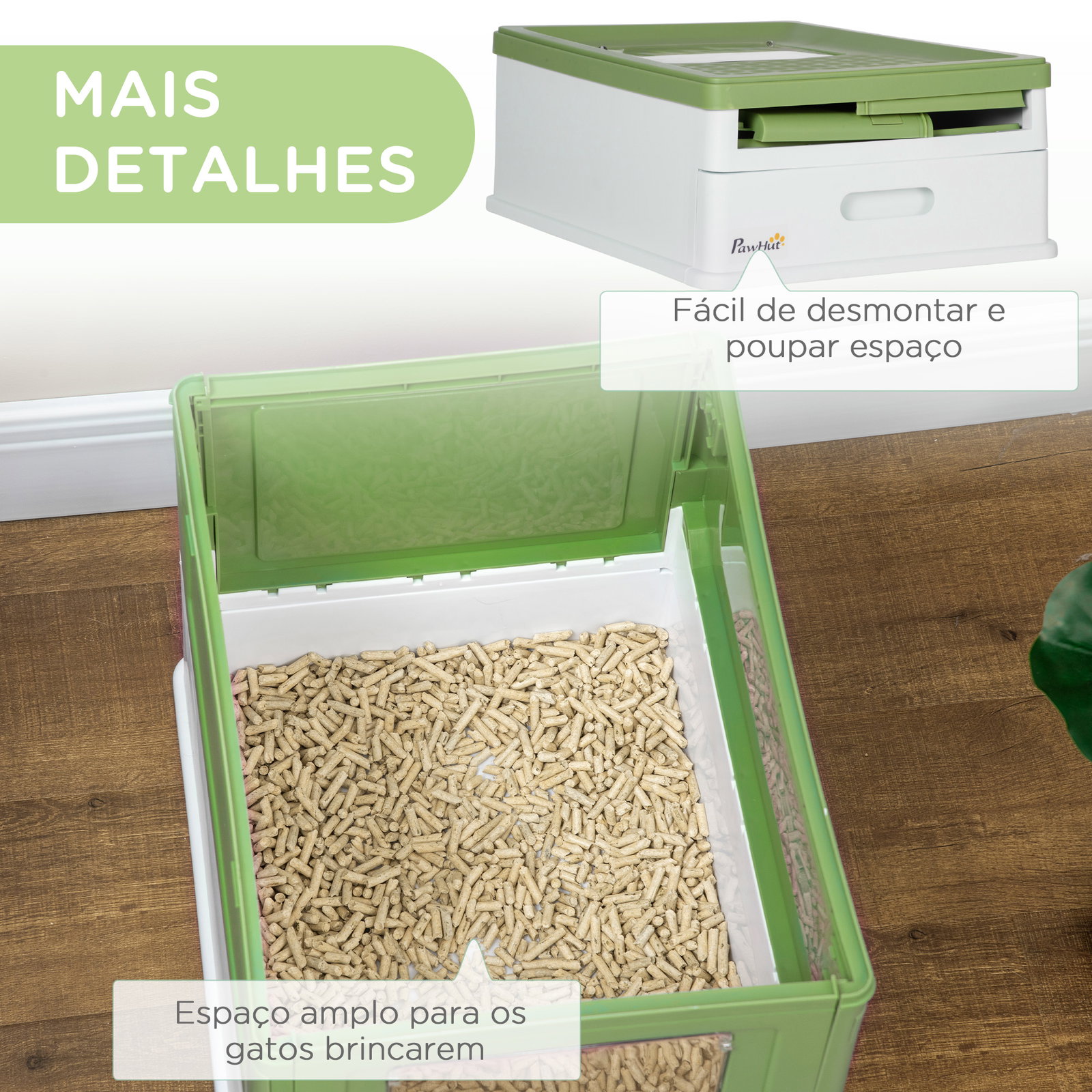Caixa de areia para gatos dobrável caixa de areia para gatos fechada com bandeja removível 47,5x35,5x36,7cm verde claro