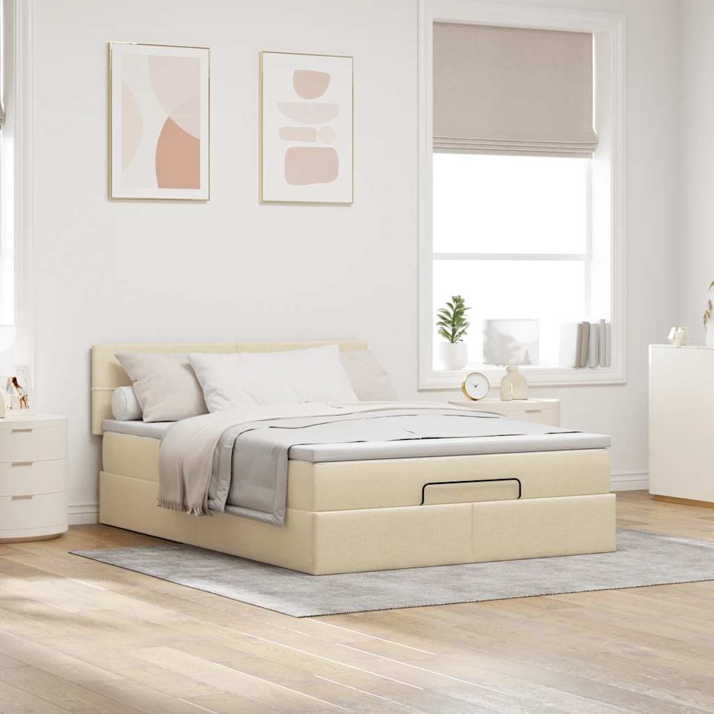 Cama otomana com colchão tecido creme 140x190 cm