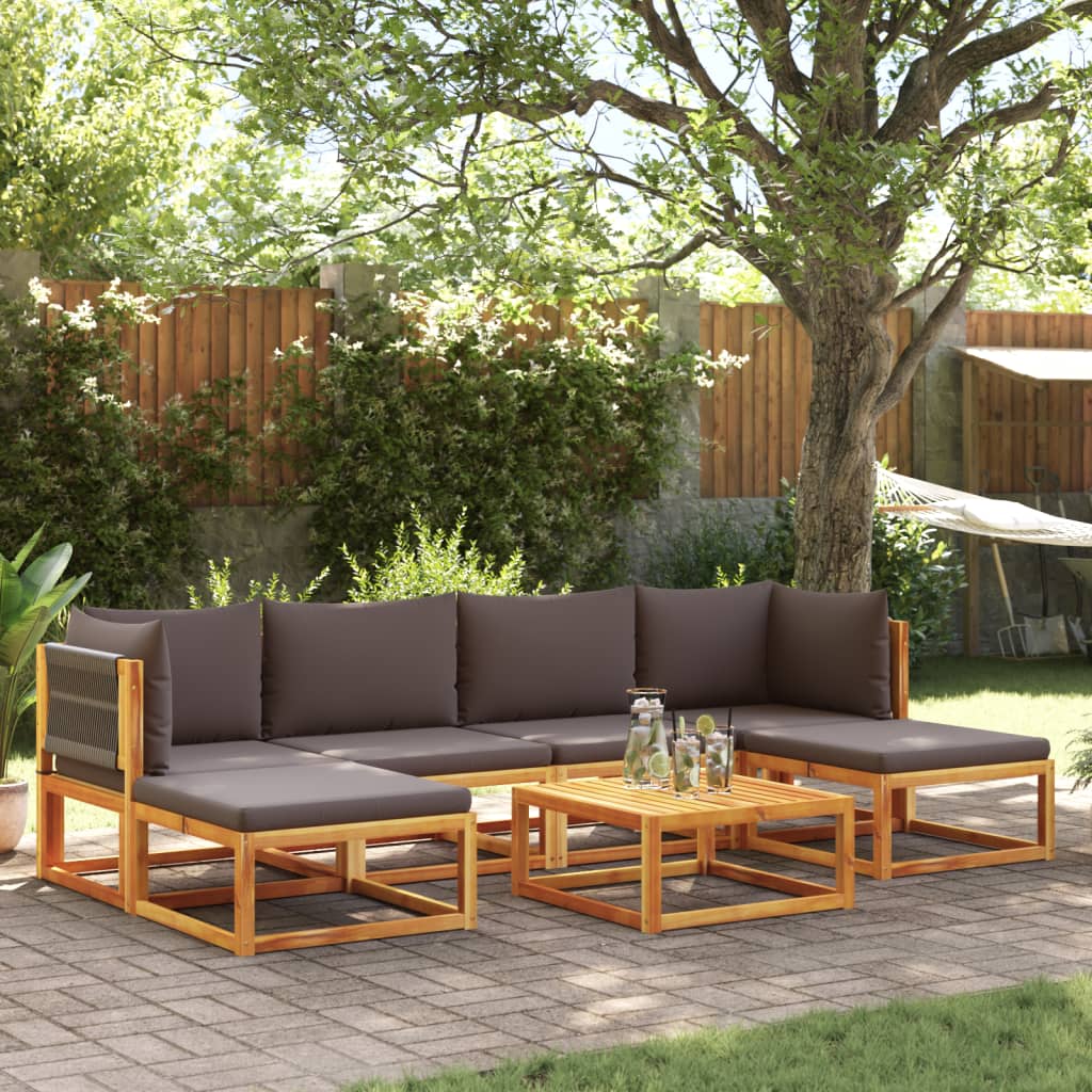 Conjunto de sofás de jardim de 7 peças com almofadas de madeira de acácia e corda