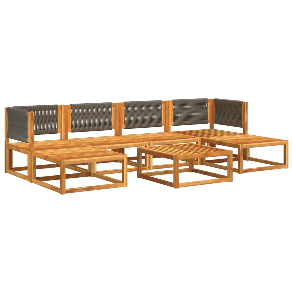 Conjunto de sofás de jardim de 7 peças com almofadas de madeira de acácia e corda