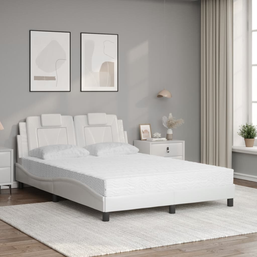 Cama viana com colchão 140x200 cm couro artificial branco