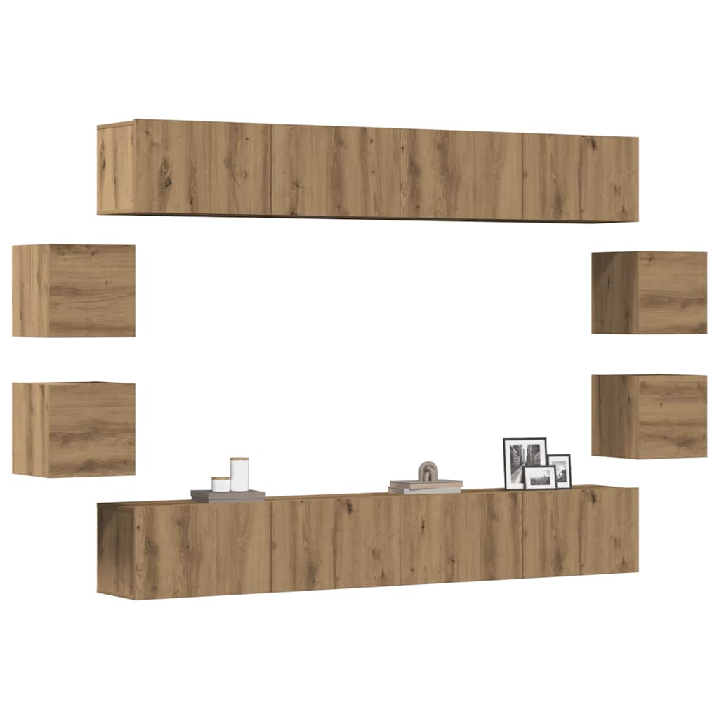 Conjunto de armário TV parede 8 pcs madeira carvalho artisiano
