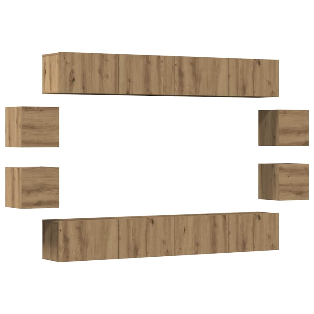 Conjunto de armário TV parede 8 pcs madeira carvalho artisiano