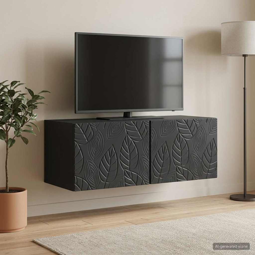 Gabinete de TV de parede 98 x 31 cm preto derivados de madeira