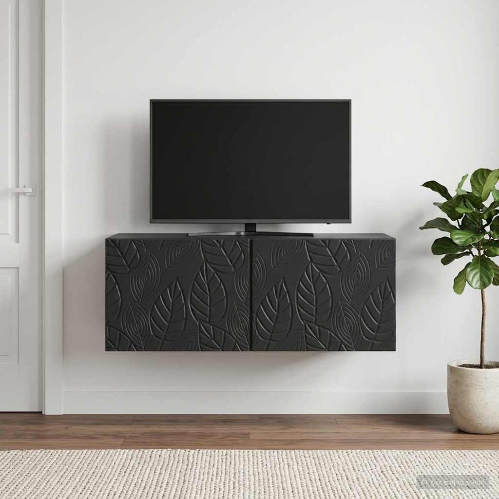 Gabinete de TV de parede 98 x 31 cm preto derivados de madeira