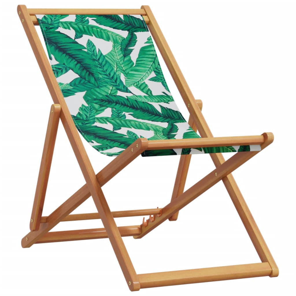 Cadeiras de praia dobráveis 2 pcs tecido/madeira padrão folhas