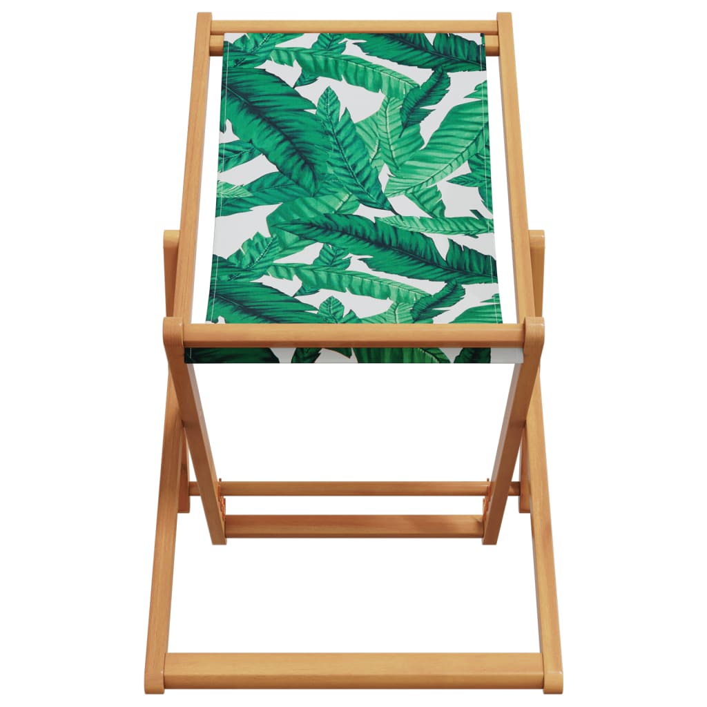 Cadeiras de praia dobráveis 2 pcs tecido/madeira padrão folhas
