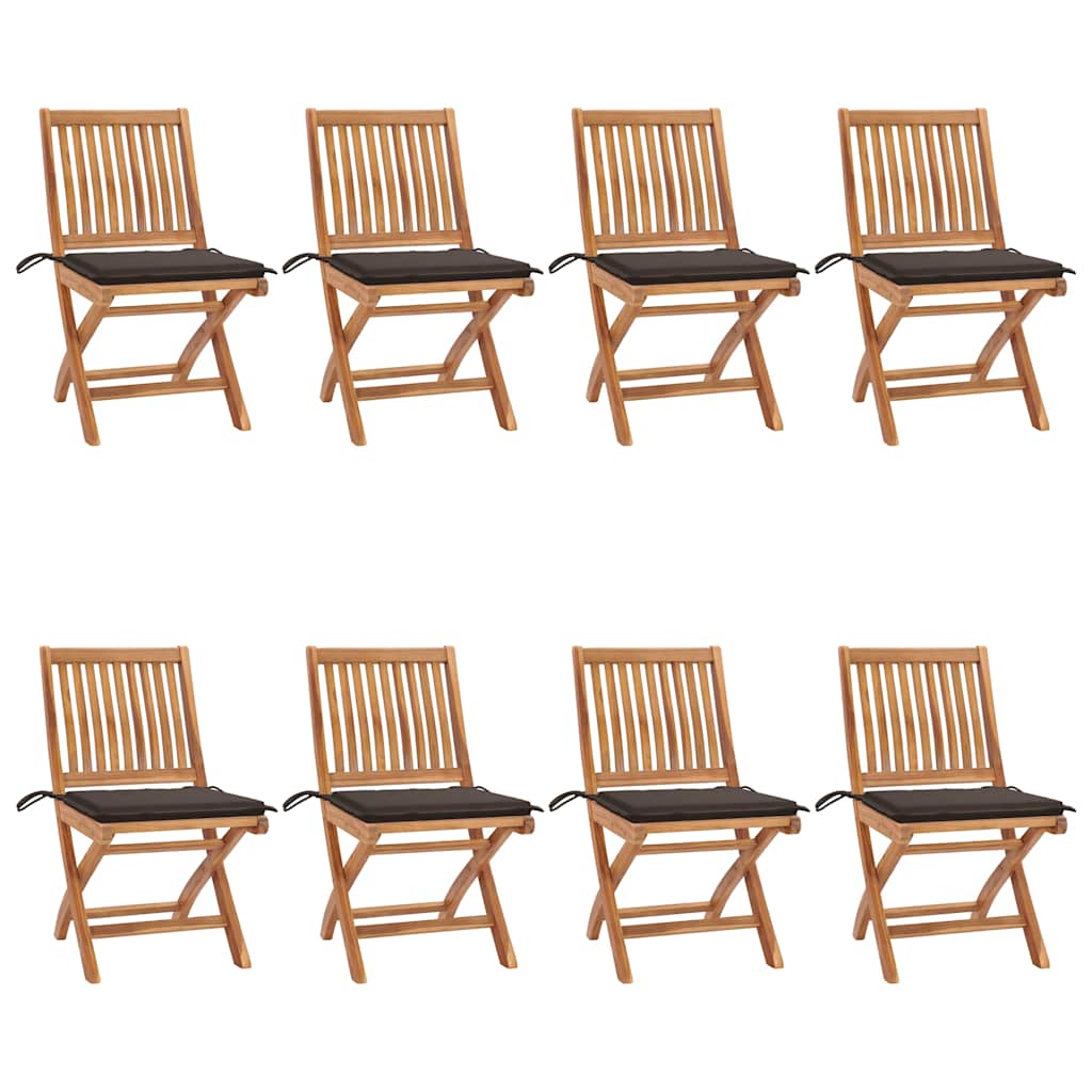 Cadeiras de jardim dobráveis c/ almofadões 8 pcs teca maciça