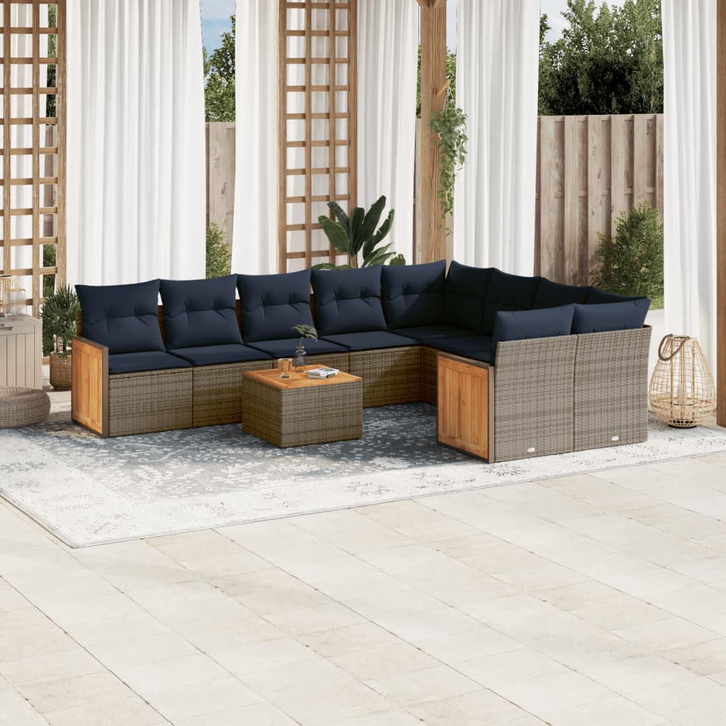 Conjunto de sofá de jardim com 10 peças e almofadas em rattan sintético cinza