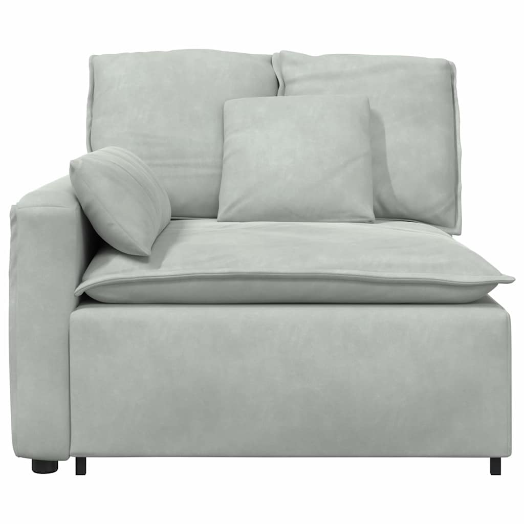 Módulo de extremidade de apoio de braço para sofá modular com almofadas, cinza claro, 100 cm