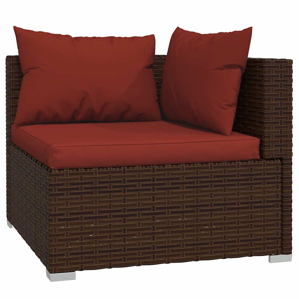 4 Pcs conjunto lounge jardim c/ almofadões vime PE castanho