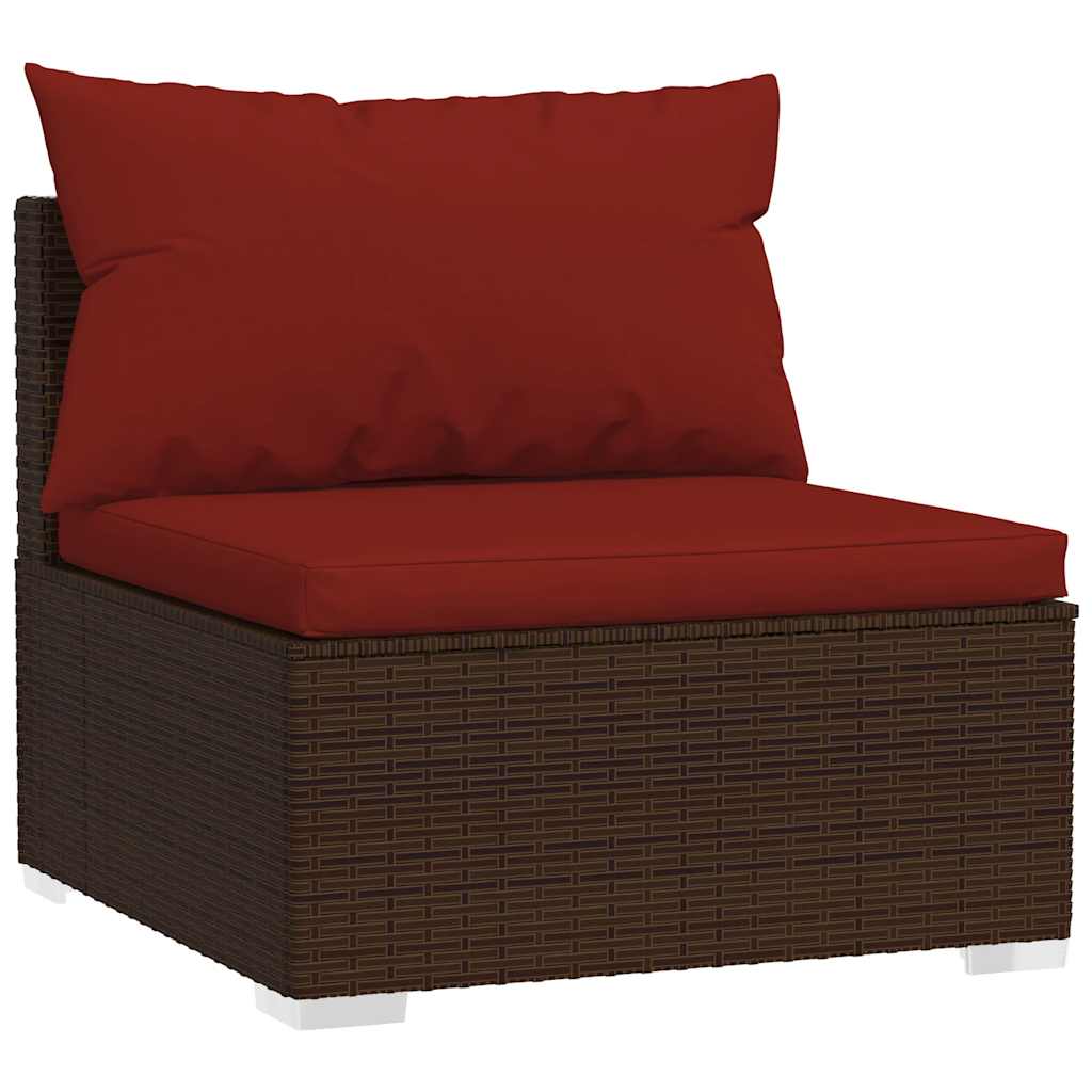 4 Pcs conjunto lounge jardim c/ almofadões vime PE castanho
