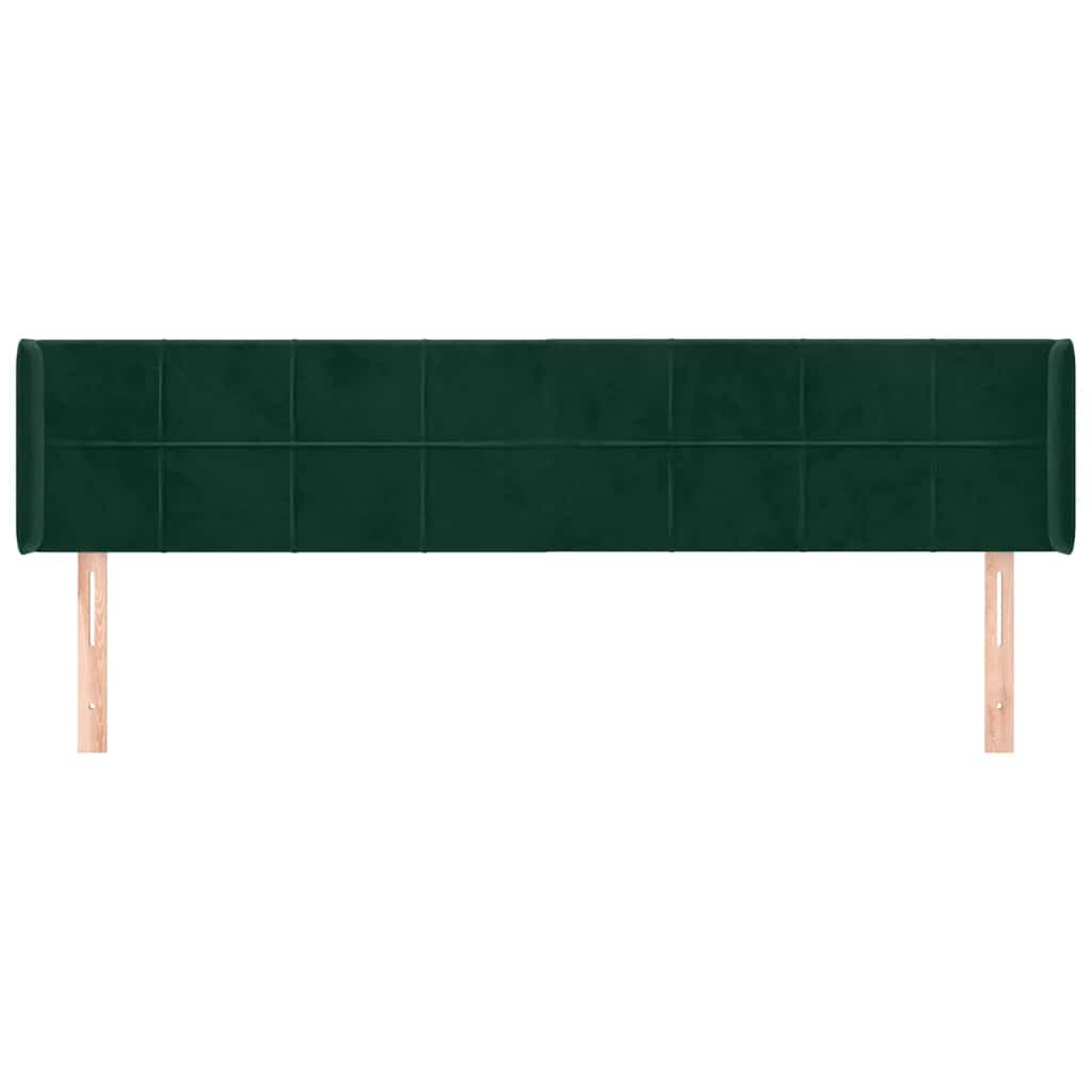 Cabeceira de cama c/ abas veludo 203x16x78/88cm verde-escuro