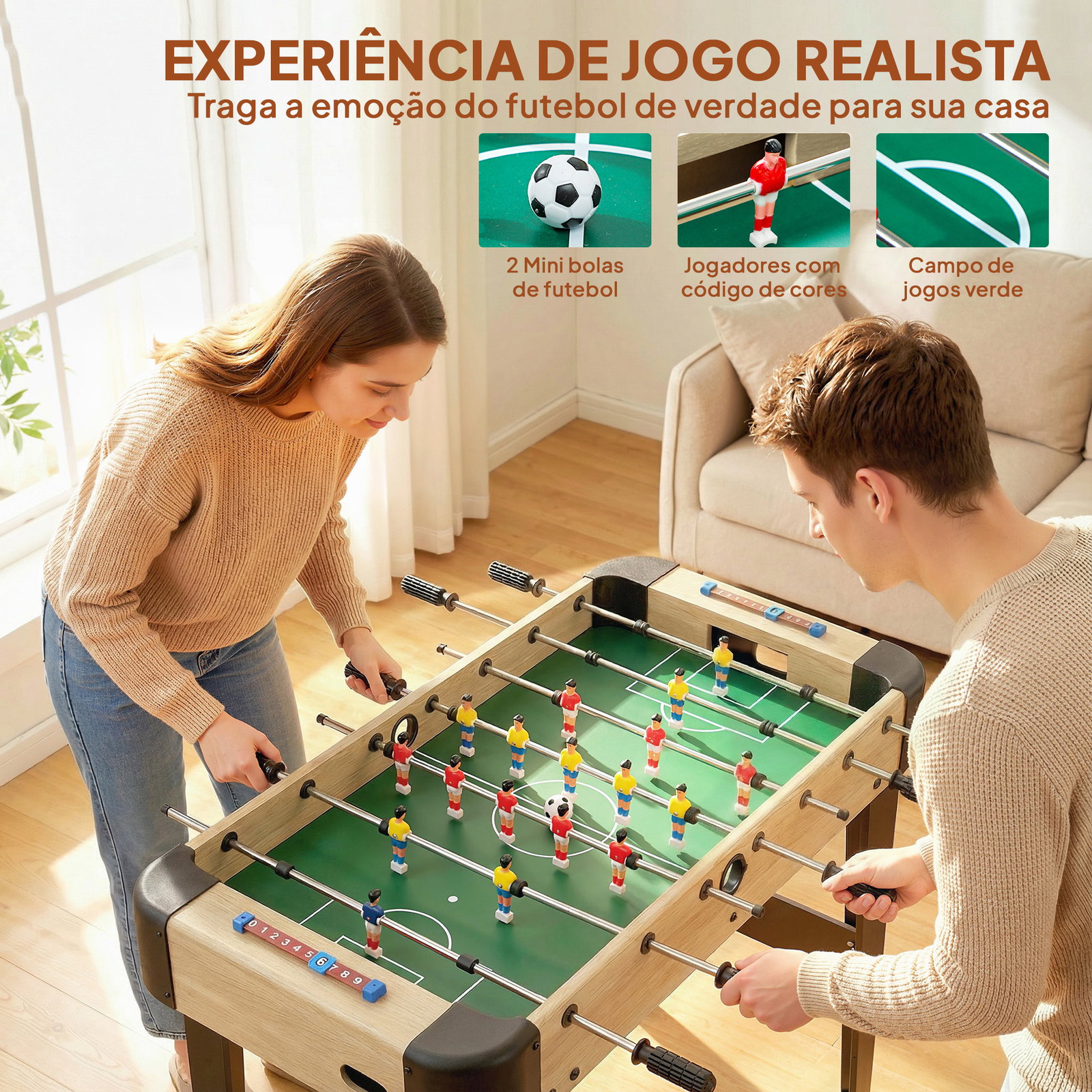Mesa de matraquilhos de 92 cm com 22 jogadores 2 bolas marcadores manuais pegas antiderrapantes madeira