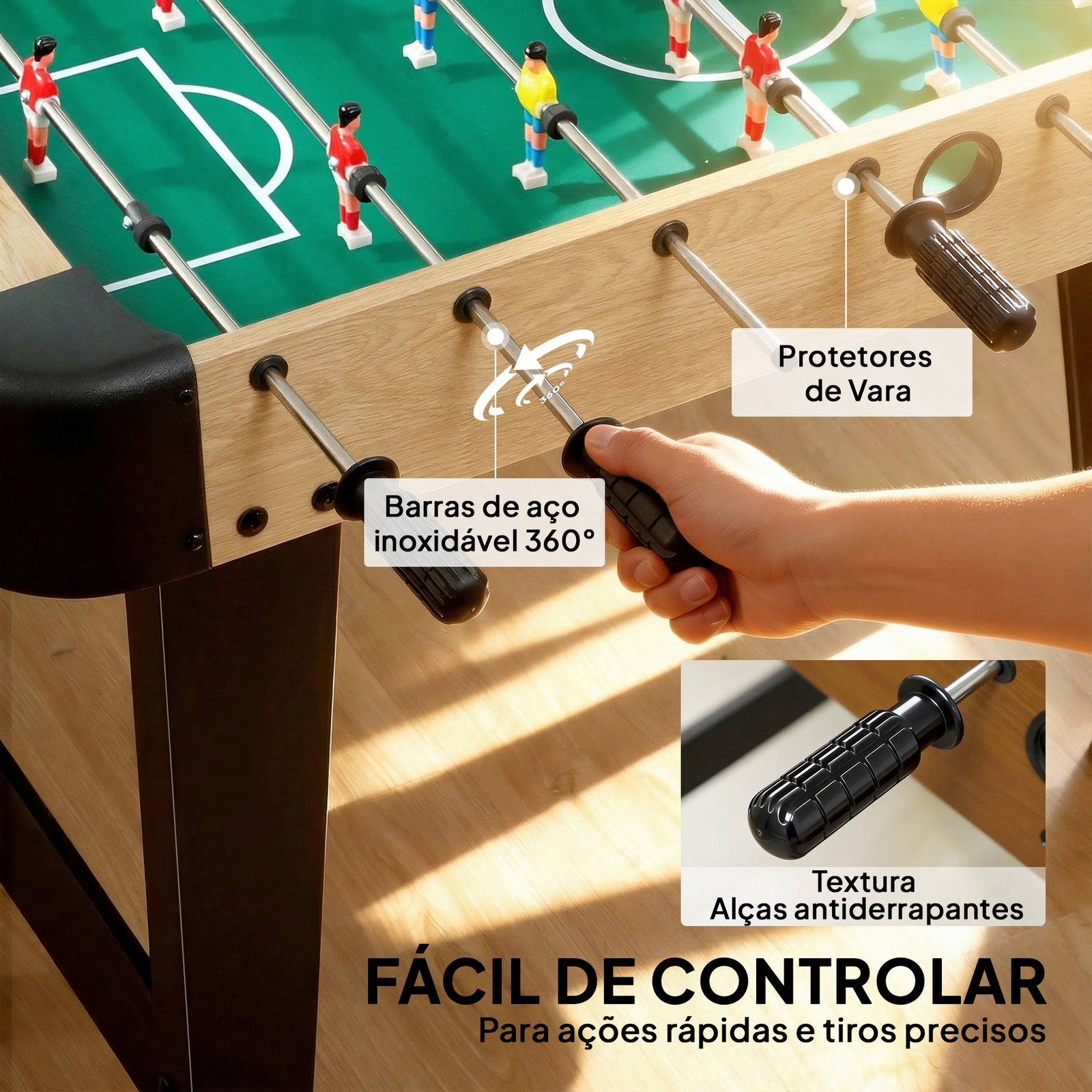 Mesa de matraquilhos de 92 cm com 22 jogadores 2 bolas marcadores manuais pegas antiderrapantes madeira
