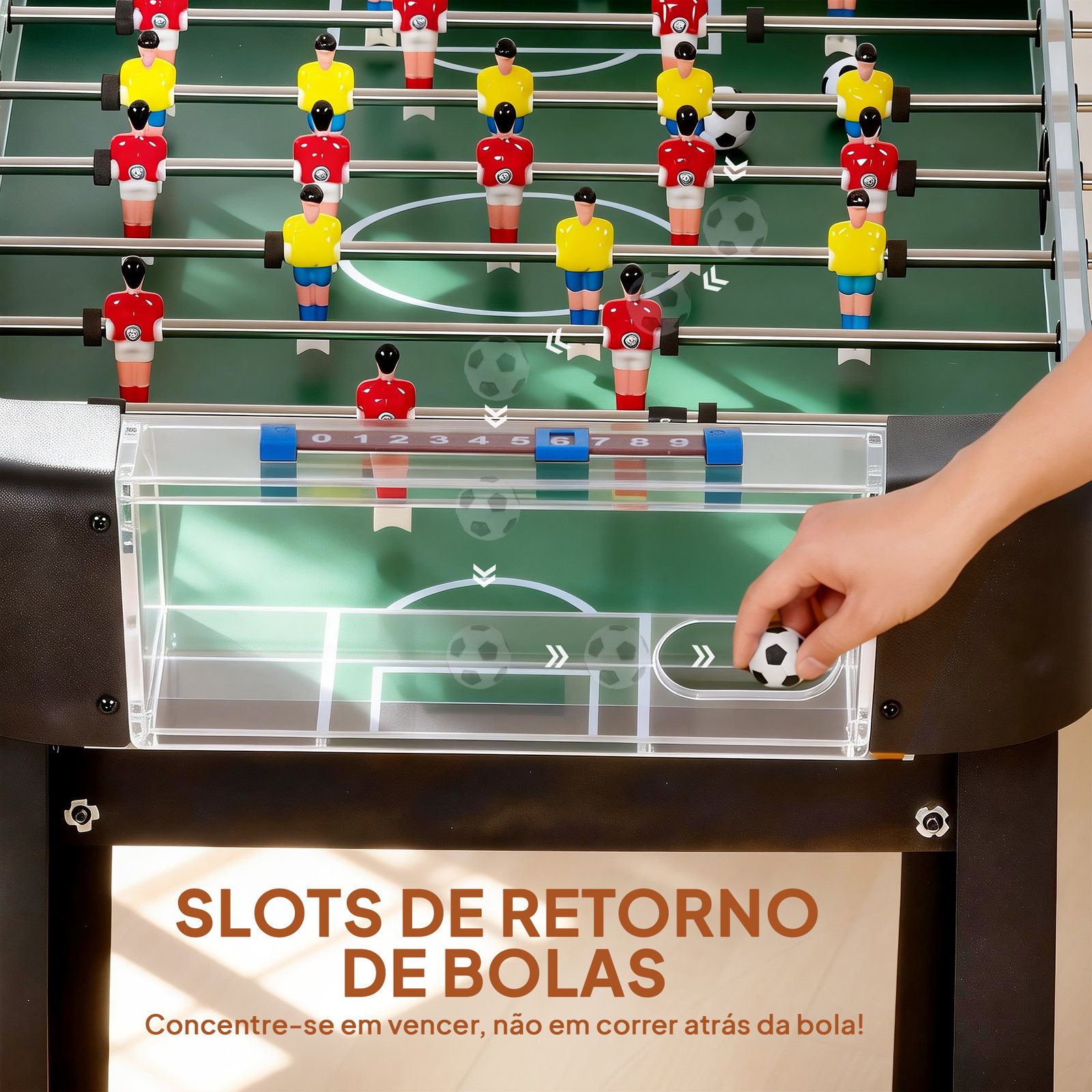 Mesa de matraquilhos de 92 cm com 22 jogadores 2 bolas marcadores manuais pegas antiderrapantes madeira