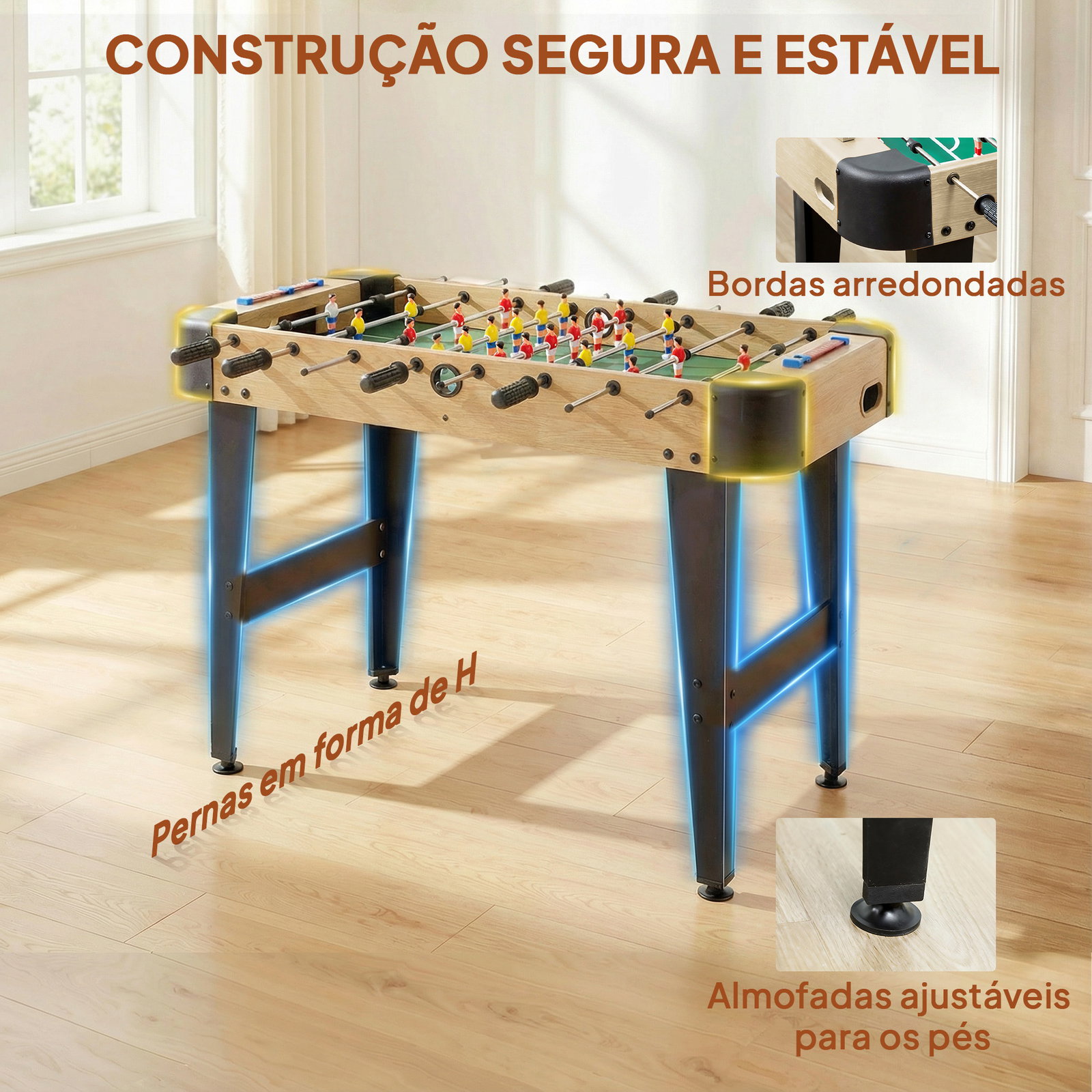 Mesa de matraquilhos de 92 cm com 22 jogadores 2 bolas marcadores manuais pegas antiderrapantes madeira