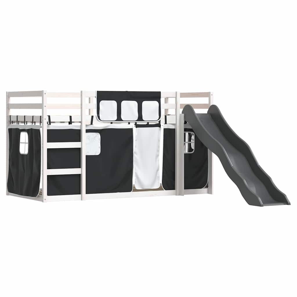 Beliche com escorrega e cortinas 90x200 cm branco e preto