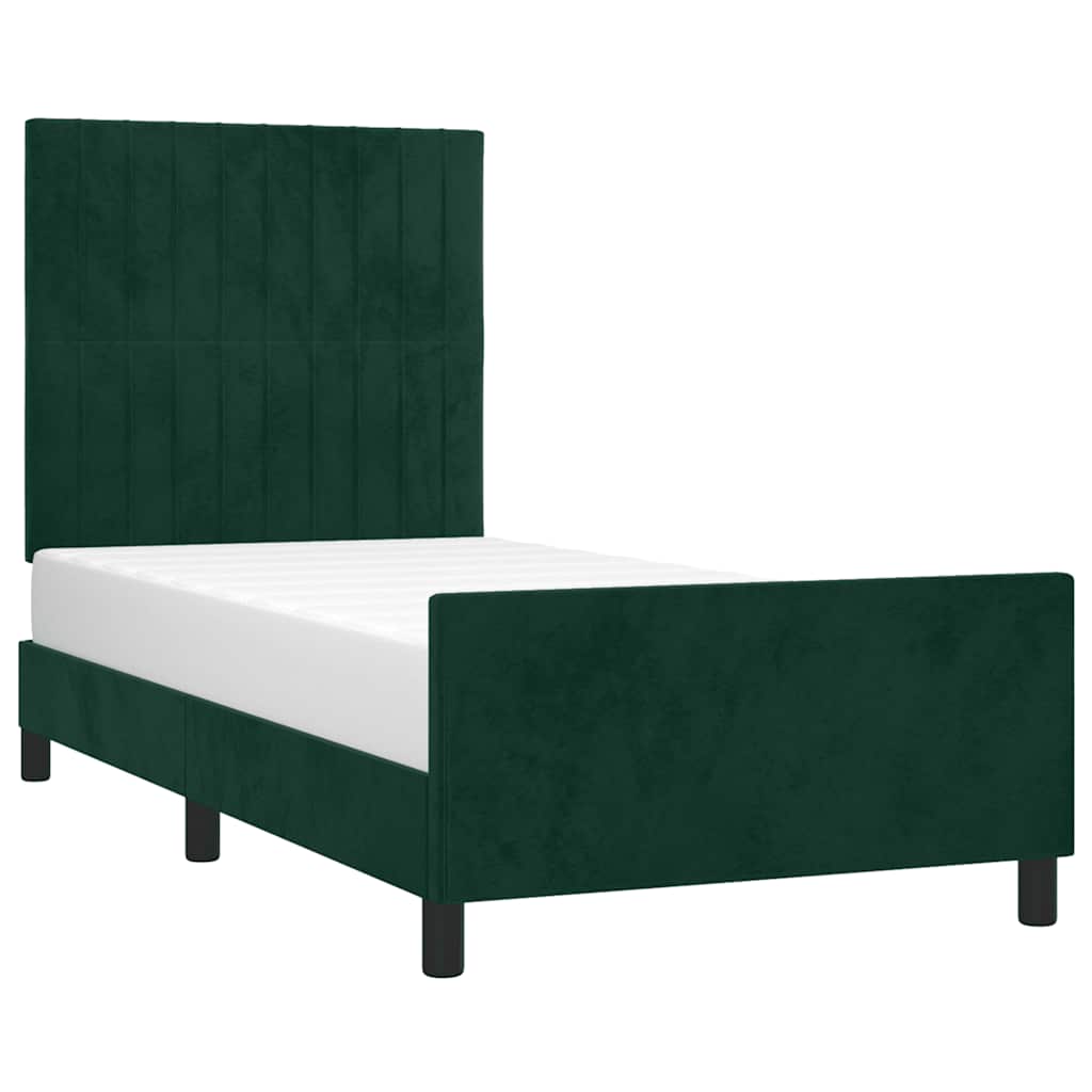Estrutura de cama sem colchão 90x200 cm veludo verde-escuro