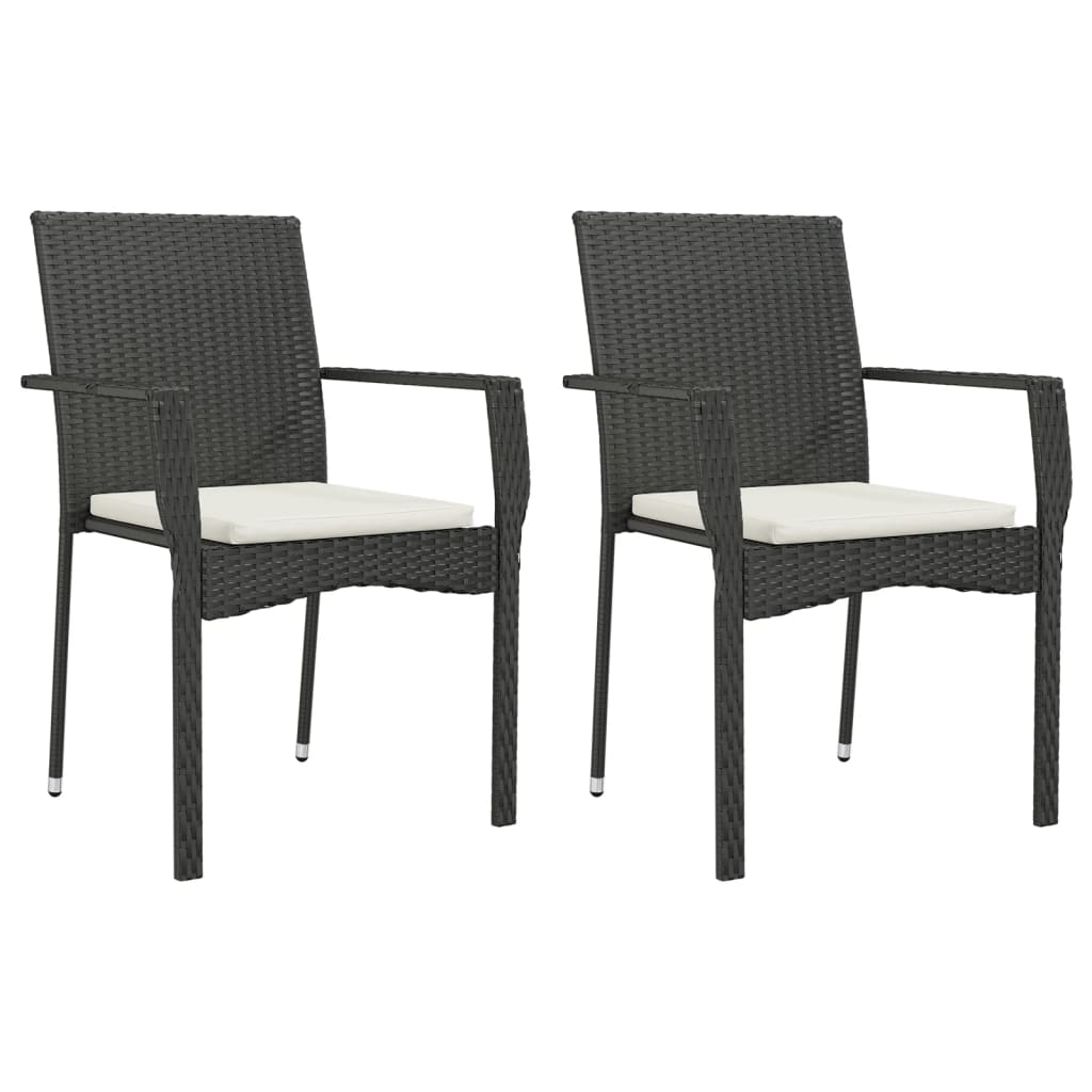 3 Pcs conjunto de jantar p/ jardim c/ almofadões vime PE preto