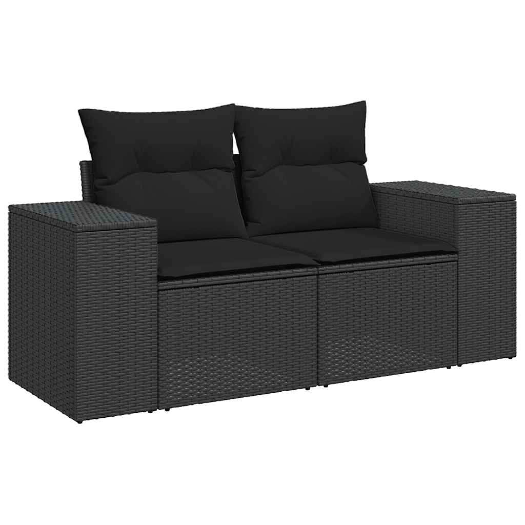 10 Pcs conjunto sofás de jardim c/ almofadões vime PE preto