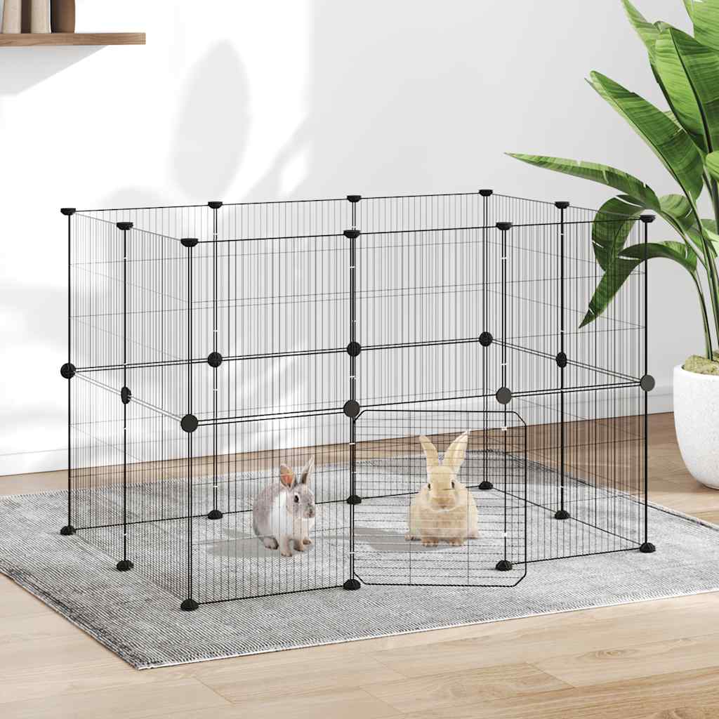 Gaiola p/ animais de 20 painéis c/ porta 35x35 cm aço preto