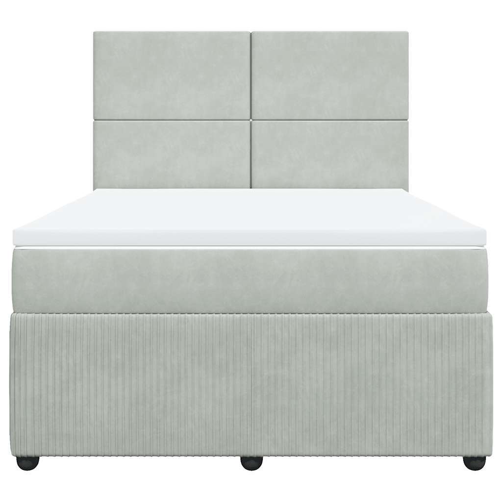 Cama com molas/colchão 140x190 cm veludo cinzento-claro