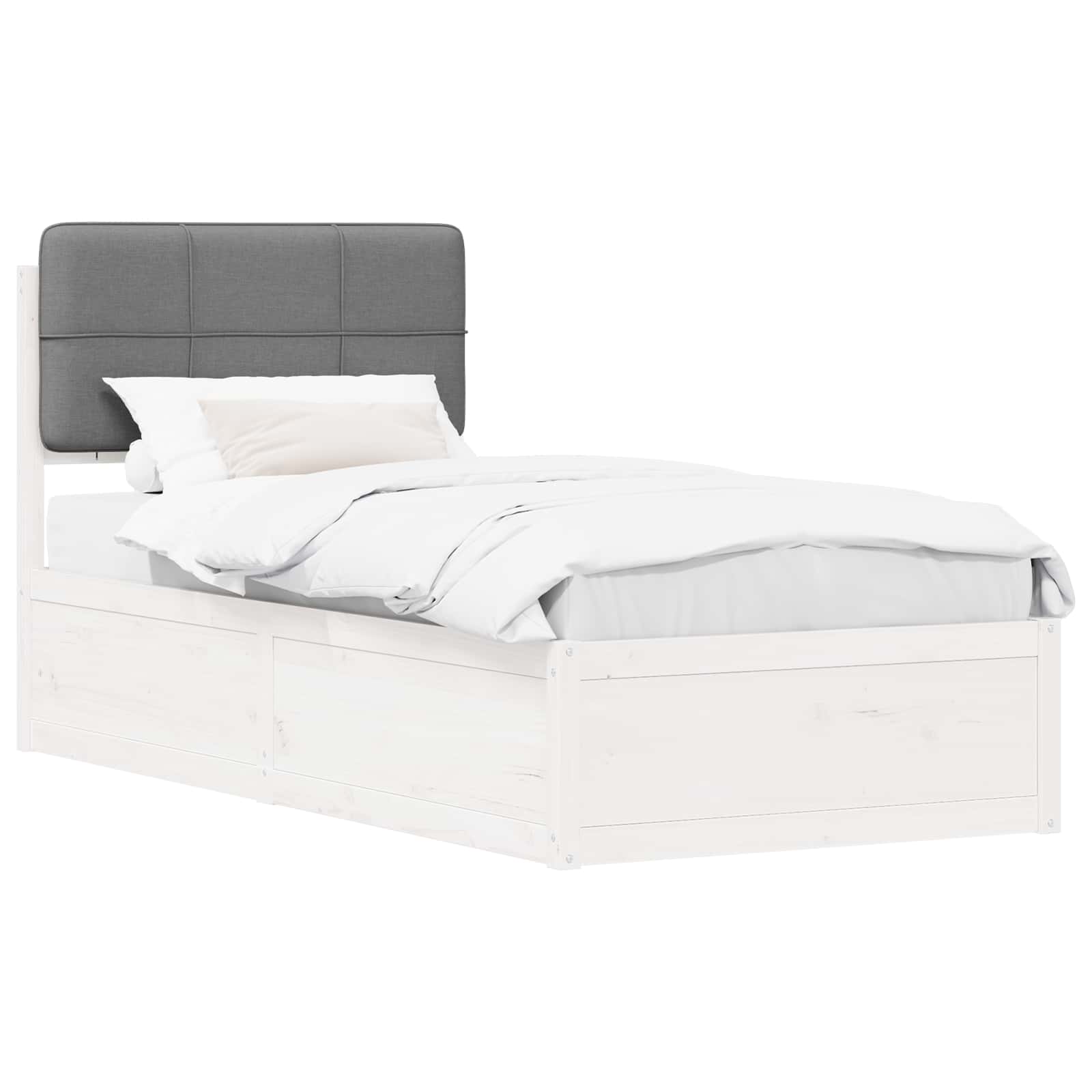 Estrutura de cama com cabeceira estofada cinzento-claro