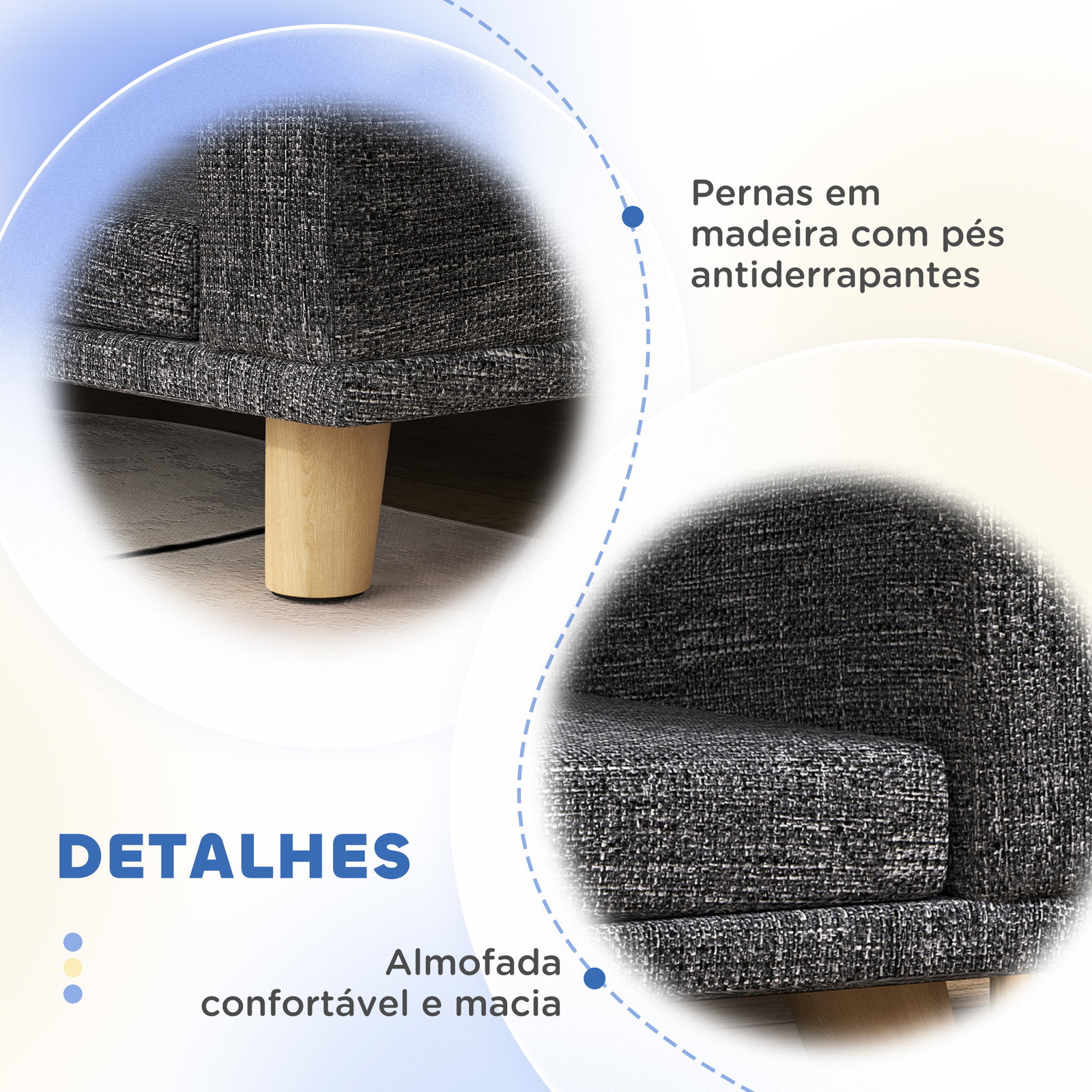 Sofá para cães cama elevada para cães estofada com almofada lavável e pés de madeira de pinho 98x67x25 cm cinza escuro