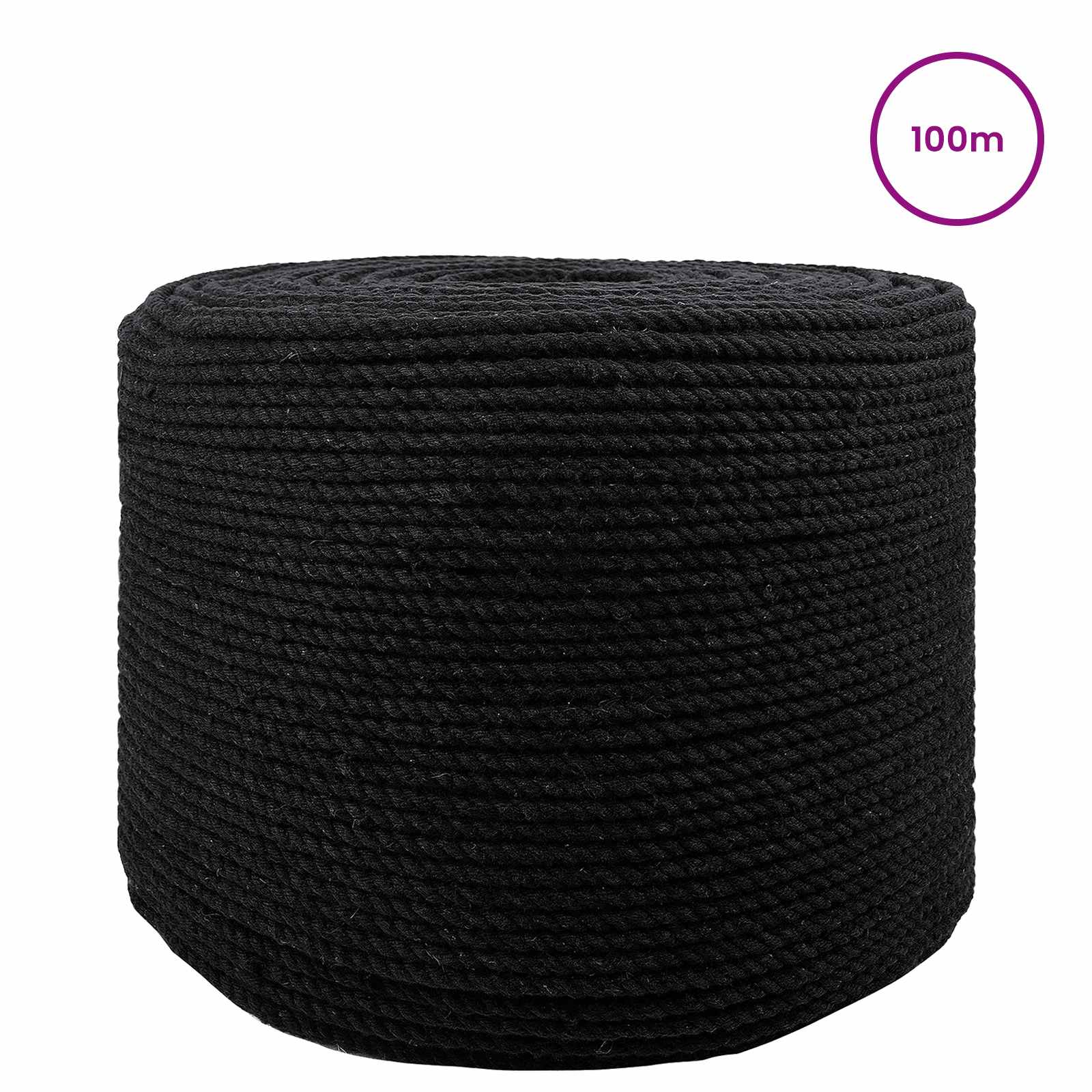 Cordão de algodão 4 mm 100 m preto 100% algodão