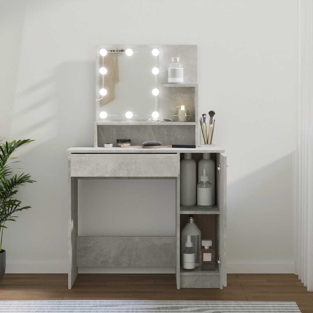 Toucador com leds 86,5x35x136 cm cinzento cimento