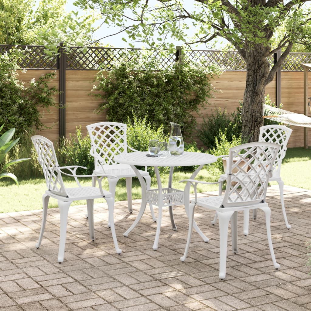 5 Pcs conjunto de jantar para jardim alumínio fundido branco