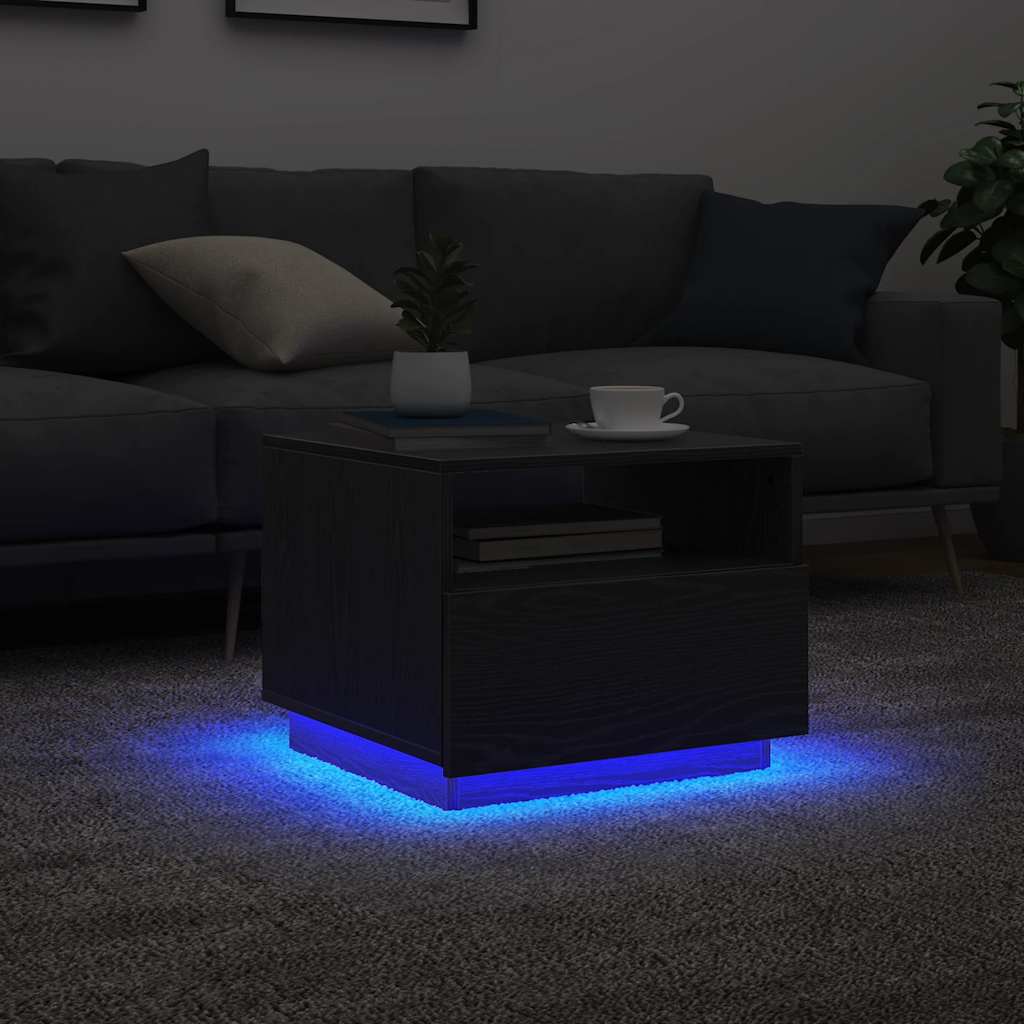 Mesa de centro com luzes LED, carvalho preto, 50x49x40 cm