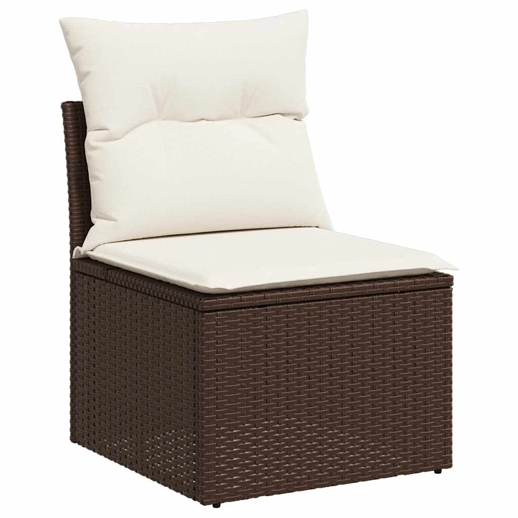 9 Pcs conjunto sofás p/ jardim c/ almofadões vime PE castanho