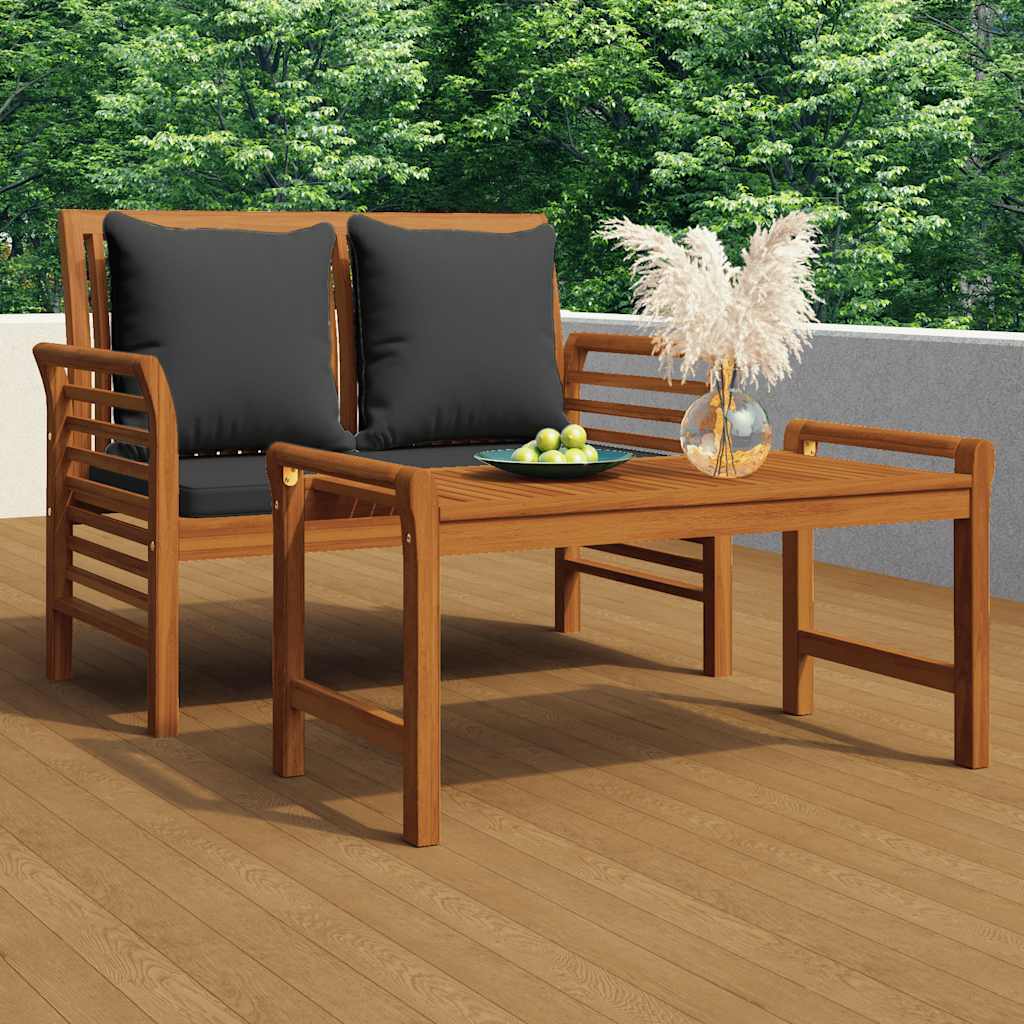 2 Pcs conj. lounge jardim c/ almofadões cinza-escuro madeira