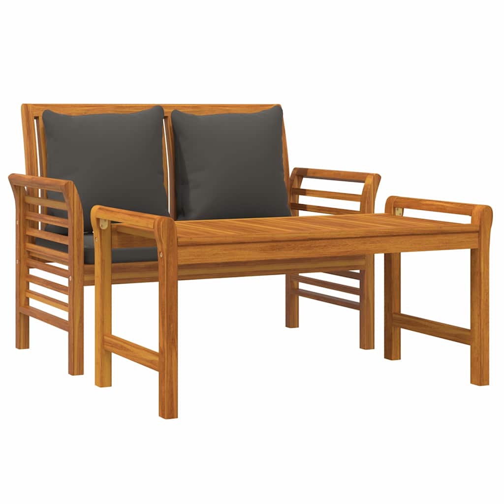 2 Pcs conj. lounge jardim c/ almofadões cinza-escuro madeira