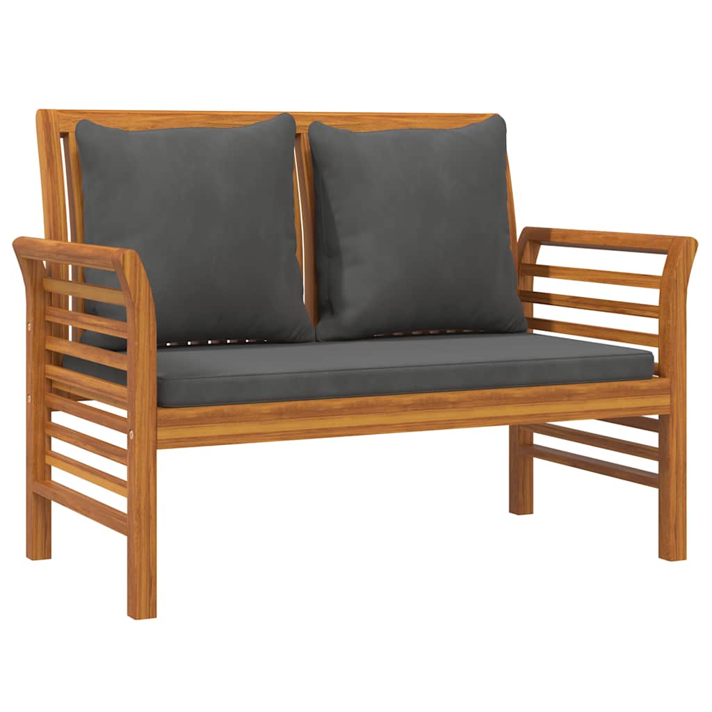 2 Pcs conj. lounge jardim c/ almofadões cinza-escuro madeira