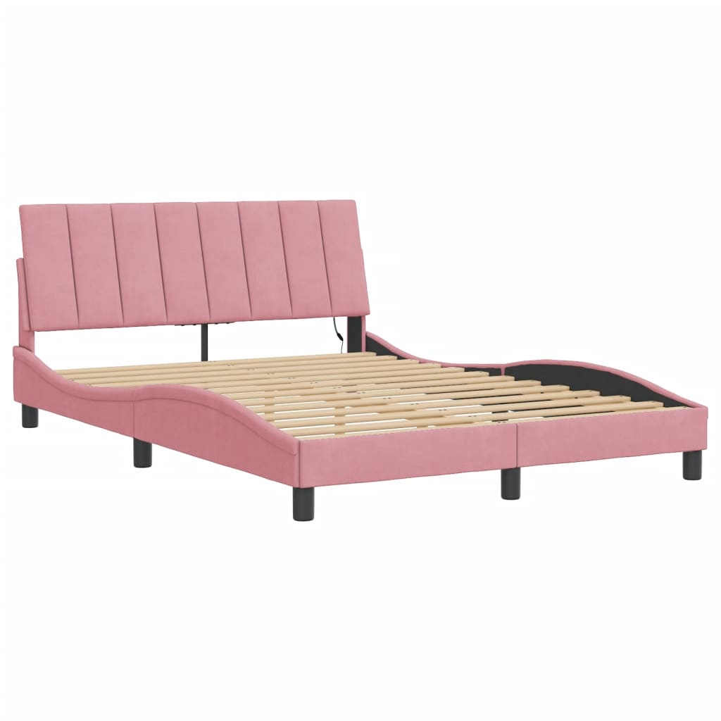 Estrutura de cama com LED sem colchão hanko 120x200 cm veludo rosa