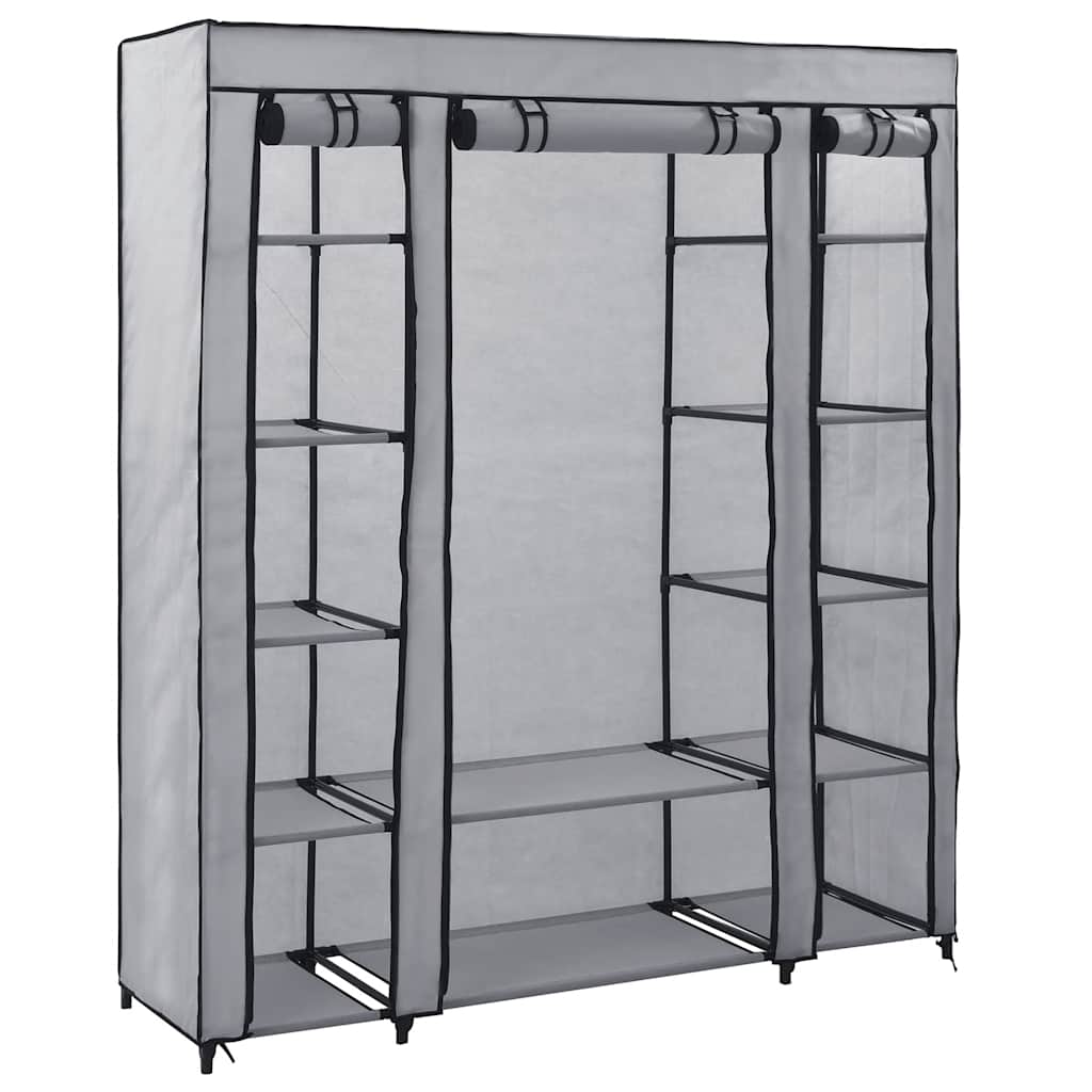 Roupeiro c/ compartimentos e varões 150x45x176 cm tecido cinza